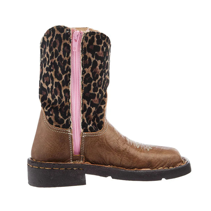 Girl's Roper Brown Leather Vamp with Cheetah Top Square Toe Boot