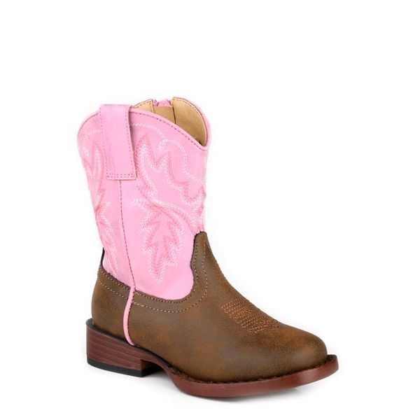 Girl's Toddler Roper Brown and Pink Faux Leather 6" In Boots