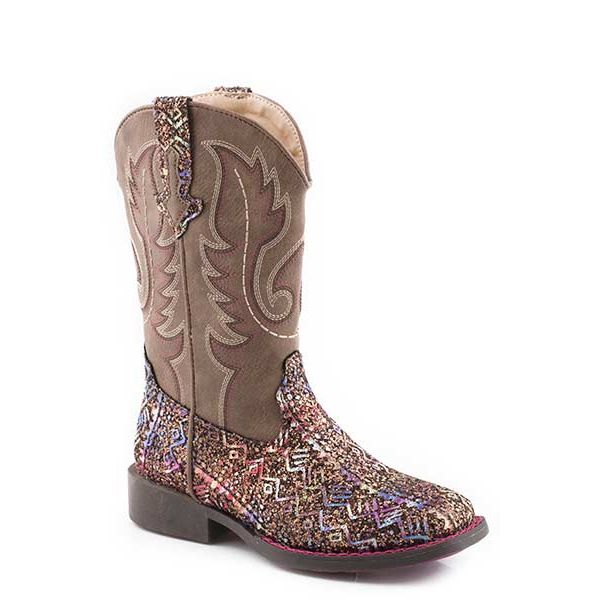 Girl's Roper Square Toe Glitter Vamp Western Boot