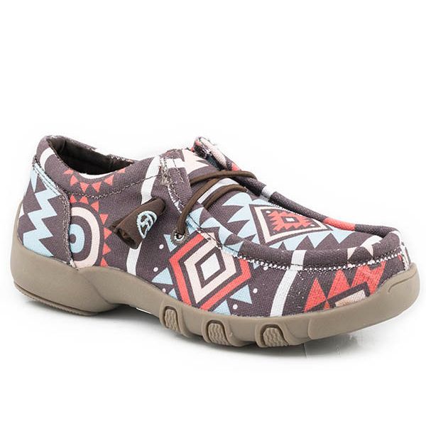 Girl's Roper Driving Moc Lace Up Brown Aztec