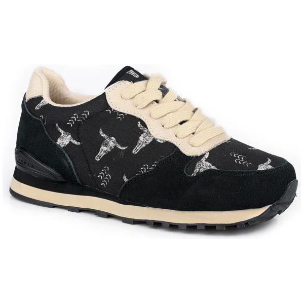 Women's Roper Lace Up Canvas Printed Black Cow Suede Jogger Shoes 09-021-1797-3707 - Crazy House Western Wear
