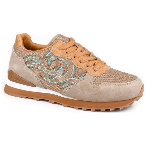Women's Roper Lace Up Beige Cow Suede And Western Stitch Jogger Shoes 09-021-1797-3710 - Crazy House Western Wear