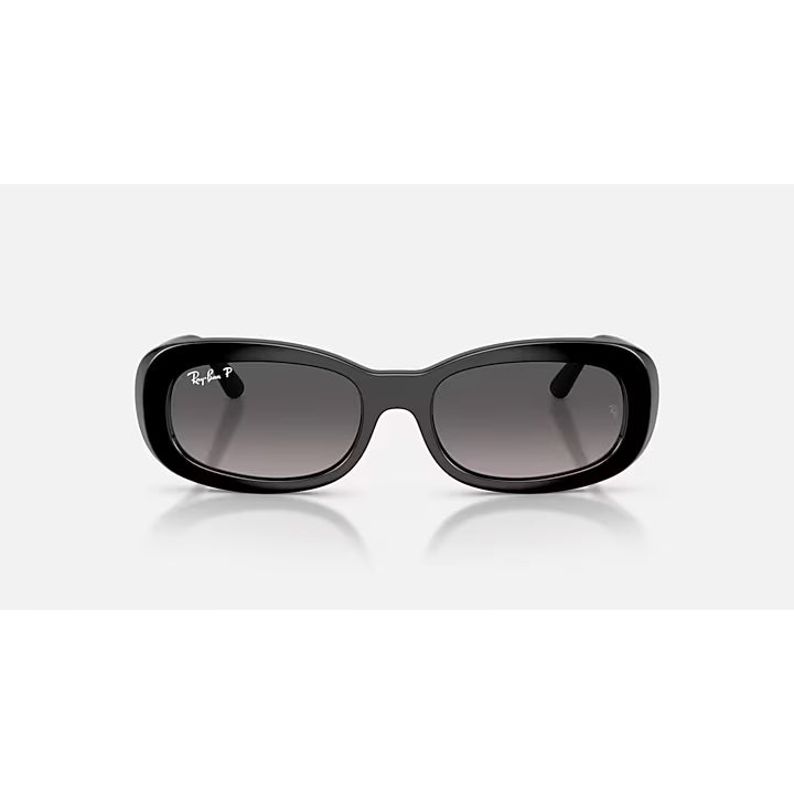 Ray-Ban Polished Black Oval Sunglasses with Gradient Gray Polarized Lenses 0RB2221-901-M356