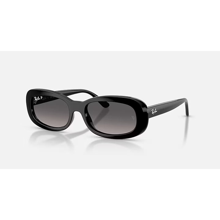 Ray-Ban Polished Black Oval Sunglasses with Gradient Gray Polarized Lenses 0RB2221-901-M356