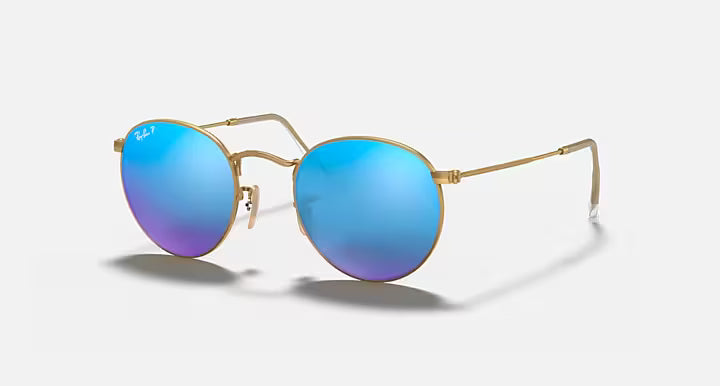 Ray-Ban Blue and Gold Round Flash Lenses 0RB3447-112/4L50