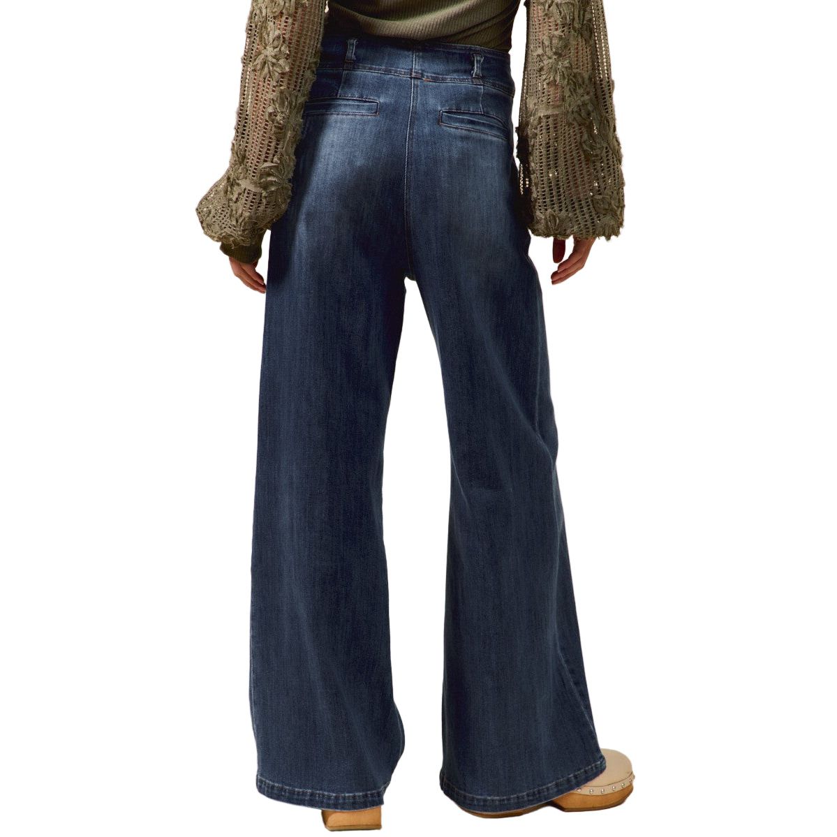 Women's High Waist Pleated Wide Leg Denim Jeans SB8562F-01