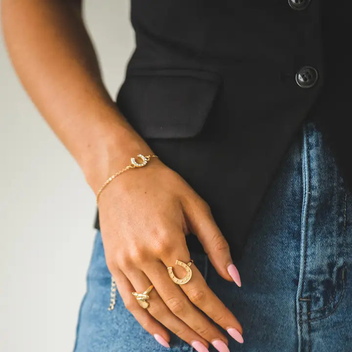 Women's West & Co 18K Gold Plated Dainty Rhinestone Horseshoe Chain Bracelet WC-BR15G