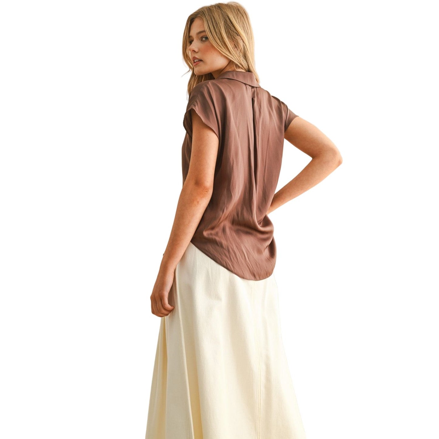 Women's Button Down Cap Sleeve Shirts MMT1194