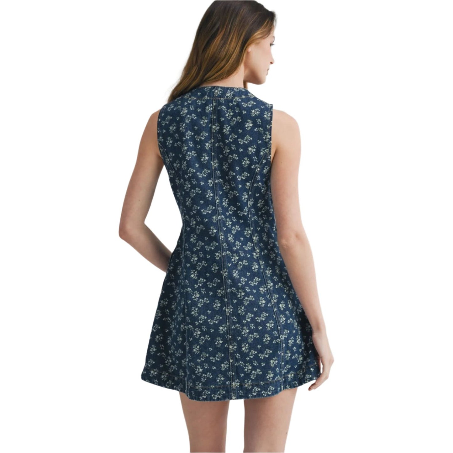 Women's Floral Ditsy Print Denim Button-front Dress CD25910 - Crazy House Western Wear