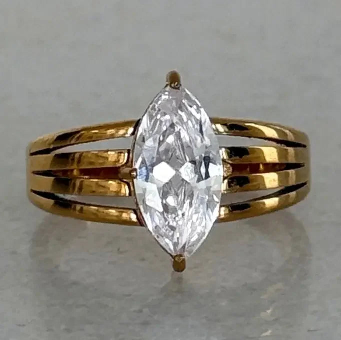 Women's Gold and Silver Plated Emily Marquise Shaped Ring