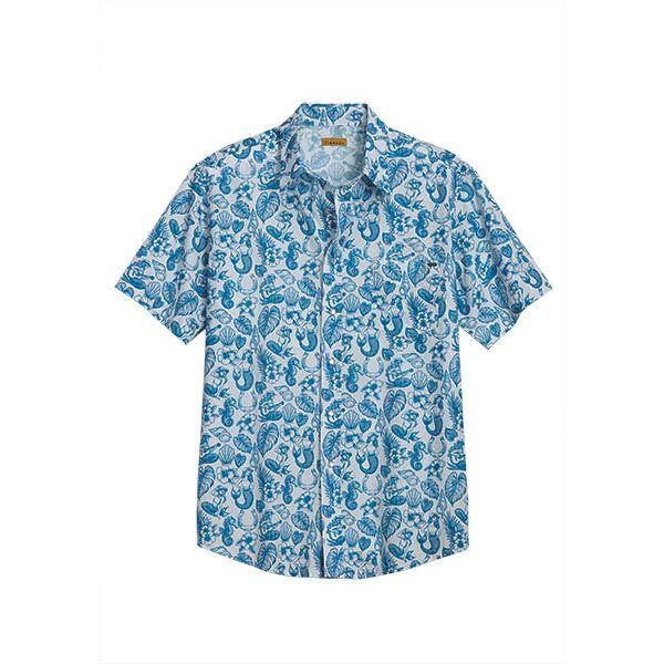 Men's Tin Haul Short Sleeve Blue and White Allover Print Snap Shirt 10-002-0064-0404