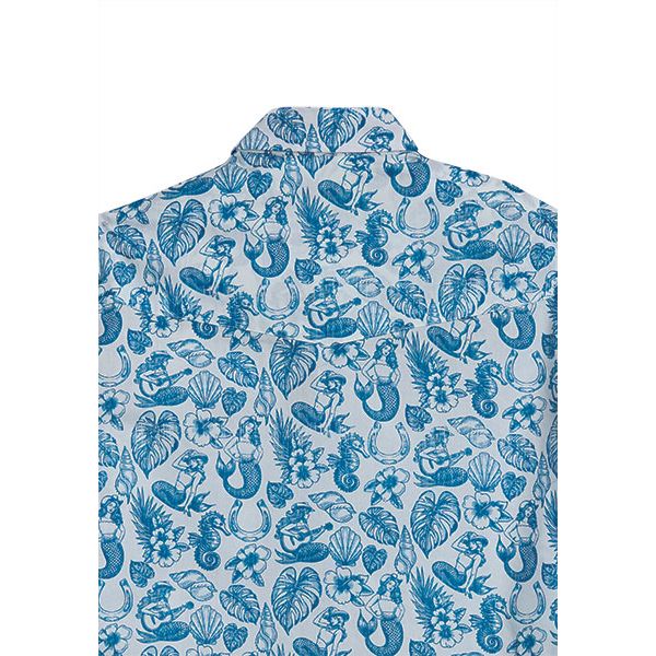 Men's Tin Haul Short Sleeve Blue and White Allover Print Snap Shirt 10-002-0064-0404