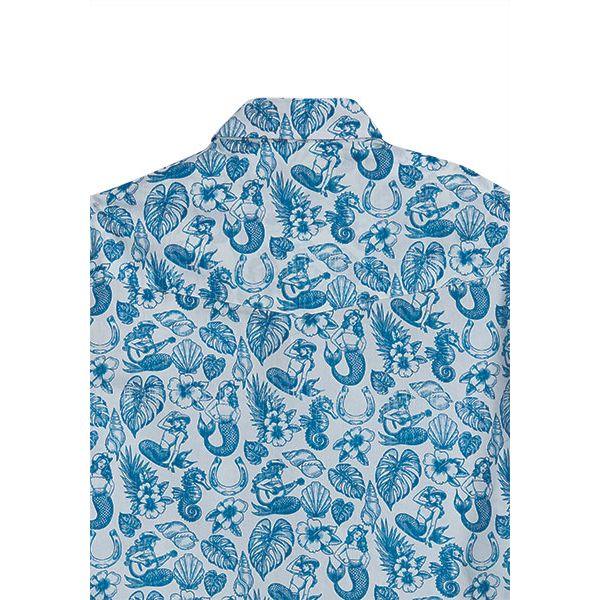 Men's Tin Haul Short Sleeve Blue and White Allover Print Snap Shirt 10-002-0064-0404