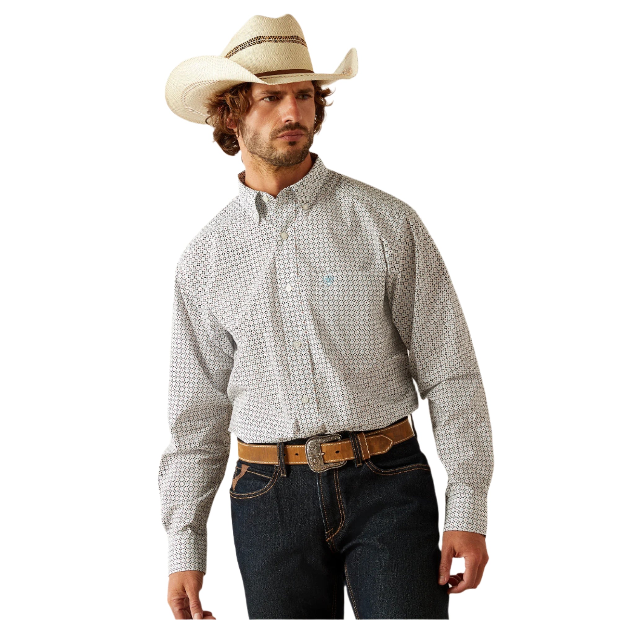 Men's Ariat Gaylor Shirt White 10054643 - Crazy House Western Wear