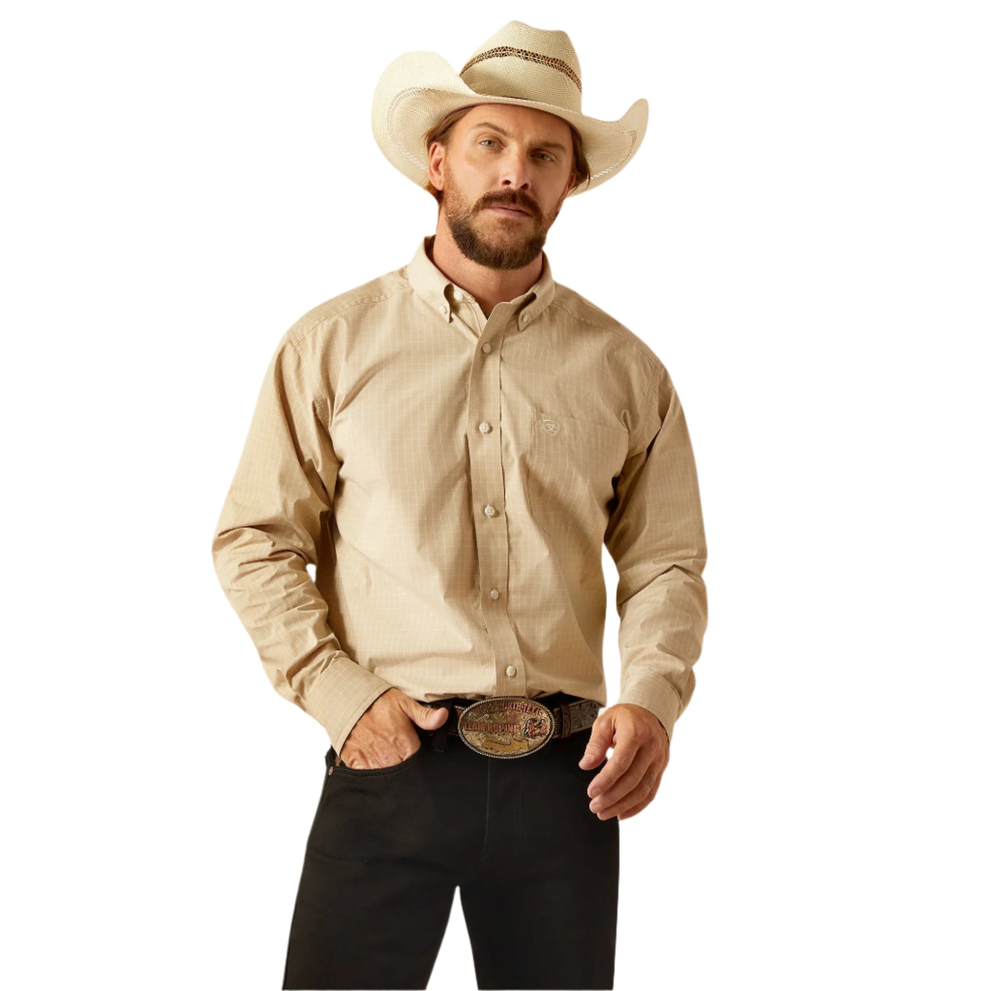 Men's Ariat Pro Cayson Long Sleeve Khaki Shirt 10054675 - Crazy House Western Wear