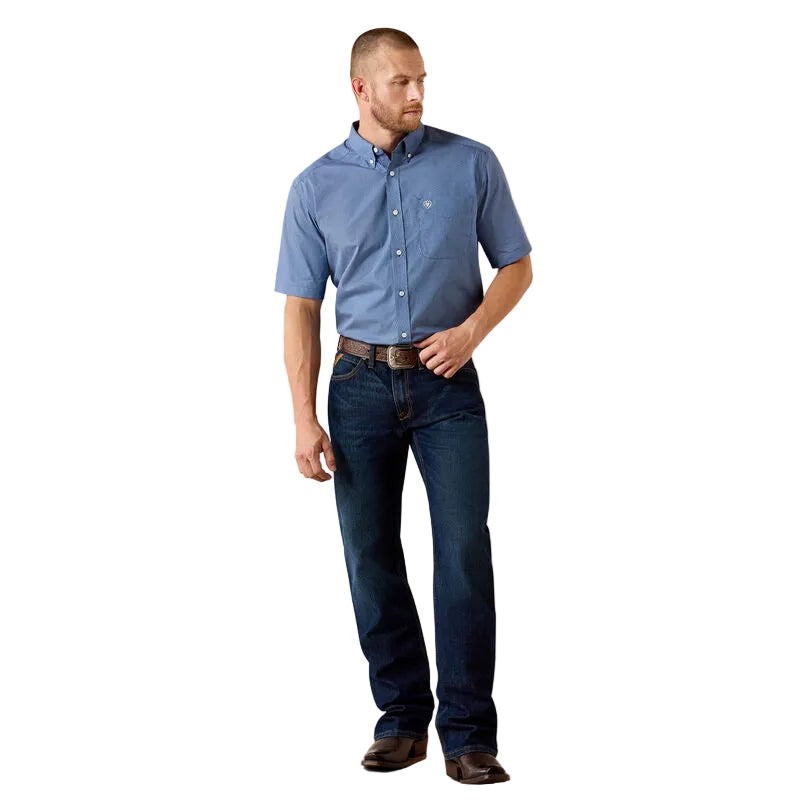 Men's Ariat Ensign Blue Geo Print Wrinkle Free Case Classic Fit Shirt 10071017