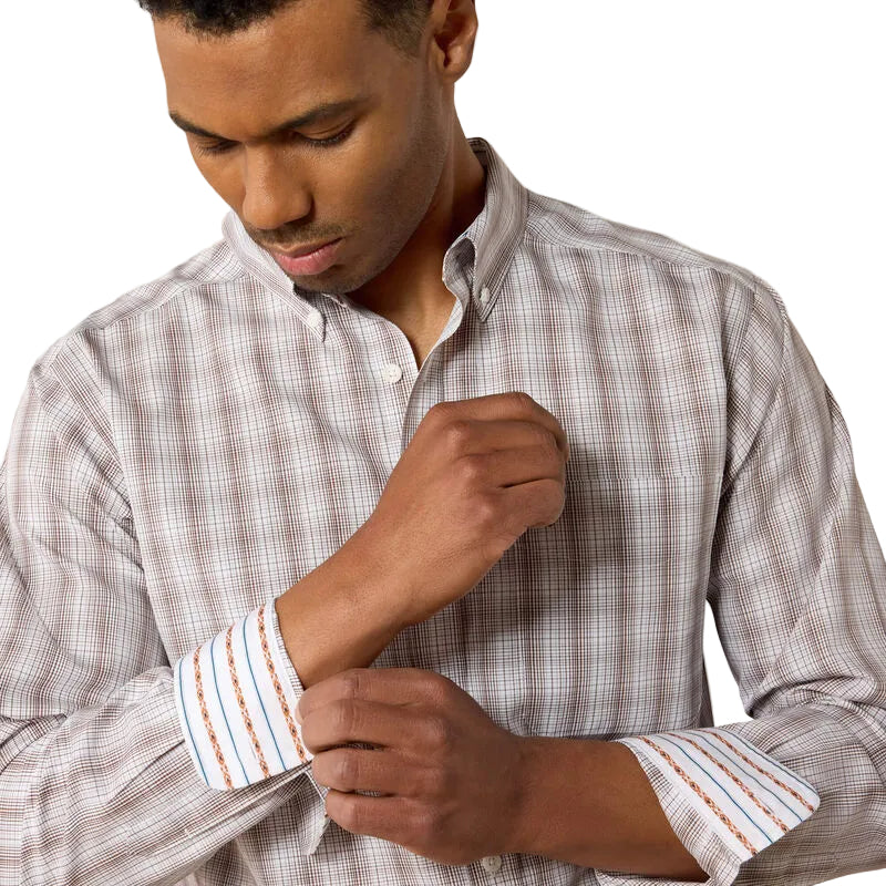 Men's Ariat White Plaid Wrinkle Free Clyde Fitted Shirt 10071019