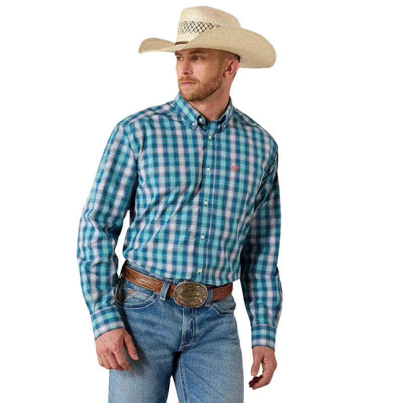 Men's Ariat White Plaid Pro Series James Classic Fit Shirt 10071086