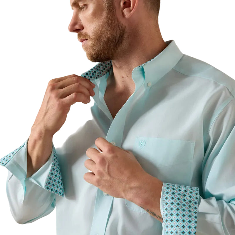 Men's Ariat Wrinkle Free Solid Pinpoint Oxford Angel Blue Classic Fit Shirt 10071537