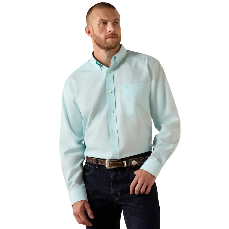 Men's Ariat Wrinkle Free Solid Pinpoint Oxford Angel Blue Classic Fit Shirt 10071537