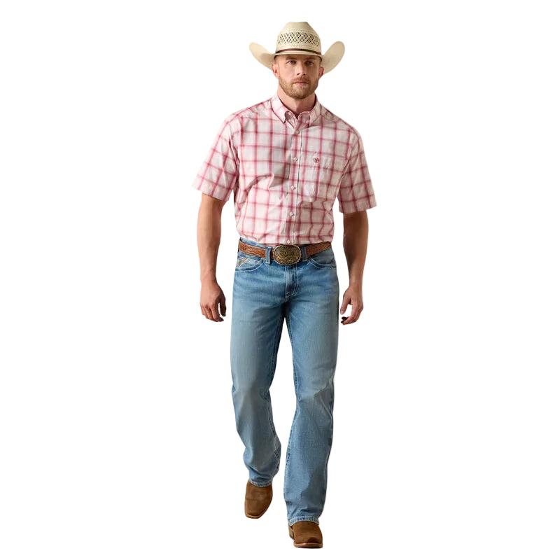 Men's Ariat Peach Plaid Pro Series Tully Classic Fit Shirt 10071573