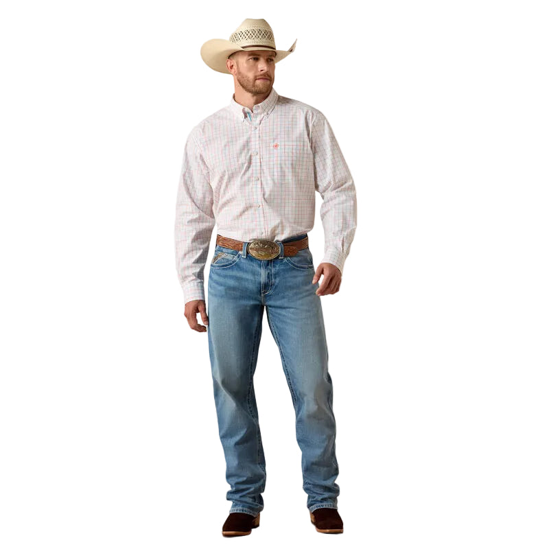 Men's Ariat White Plaid Pro Series Jason Classic Fit Shirt 10071586