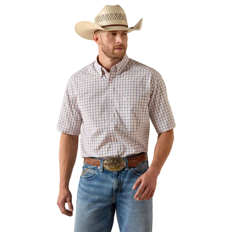 Men's Ariat White Plaid Pro Series Tex Classic Fit Shirt 10071617