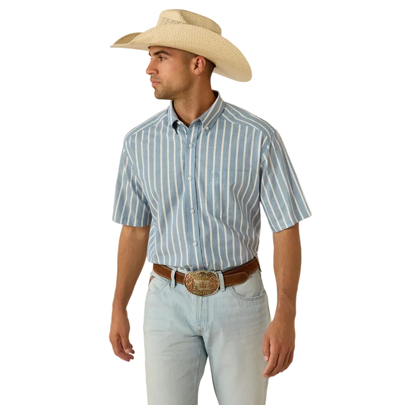 Men's Ariat Blue Shadow Stripe Pro Series Tre Classic Fit Shirt 10071618