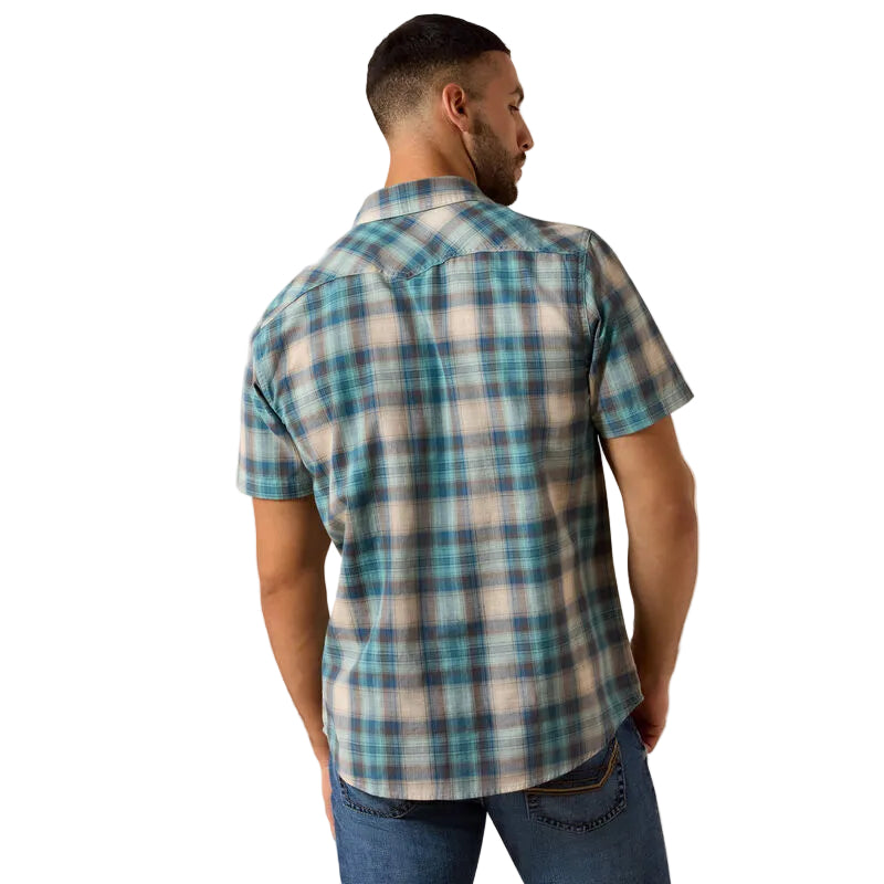 Men's Ariat Teal Plaid Retro Halden Fitted Snap Shirt 10071738