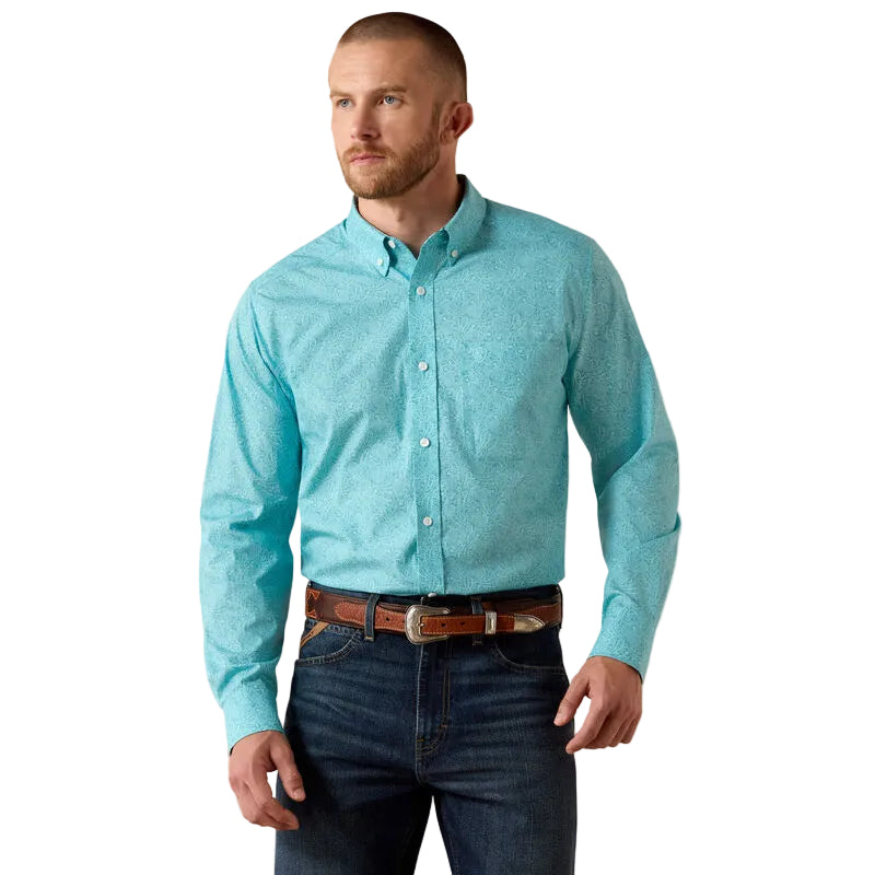 fitted wrinkle free dress shirts Ariat Men's Wrinkle Free Cormac Paisley Print Fitted Shirt 10071743 S