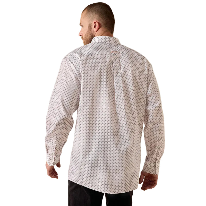 Men's Ariat White Geo Print Wrinkle Free Landry Classic Fit Shirt 10071748