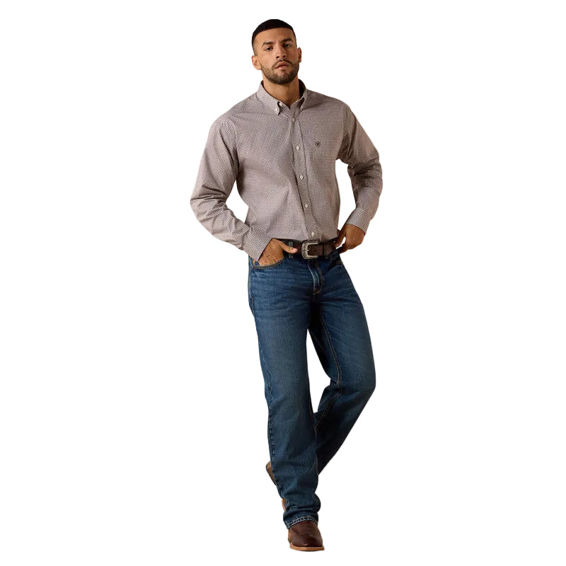 Men's Ariat Chestnut Geo Print Wrinkle Free Alden Classic Fit Shirt 10071750