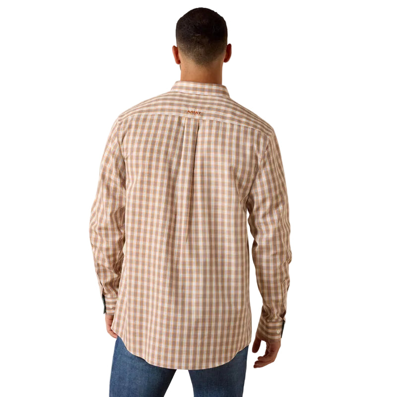 Men's Ariat Golden Oak Plaid Wrinkle Free Ayden Fitted Shirt 10071756