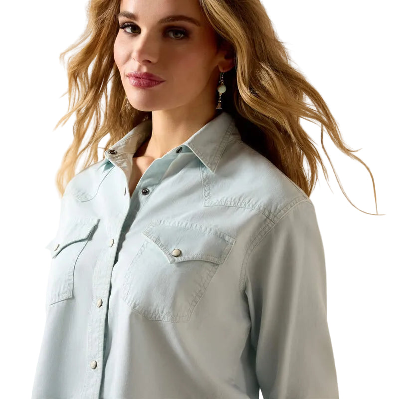 Women's Ariat Light Wash Indigo Asheville Snap Shirt 10071774