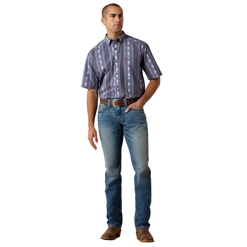 Men's Ariat Evening Blue Southwest Stripe Berke Classic Fit Shirt 10073525