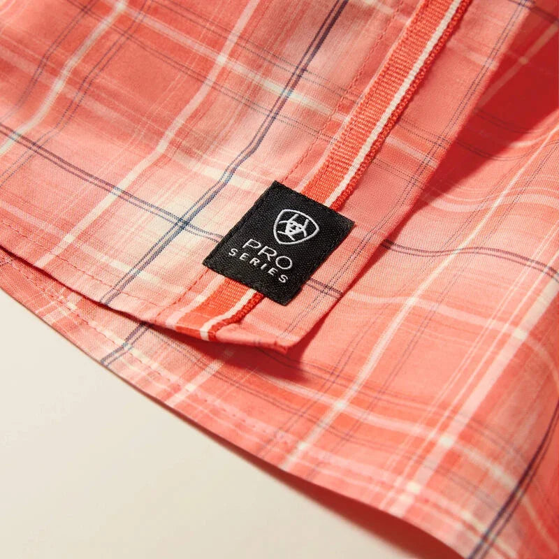 Men's Ariat Hot Coral Plaid Pro Series Noble Classic Fit Shirt 10073561