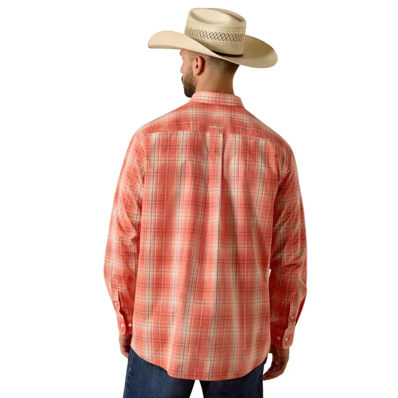 Men's Ariat Hot Coral Plaid Pro Series Noble Classic Fit Shirt 10073561