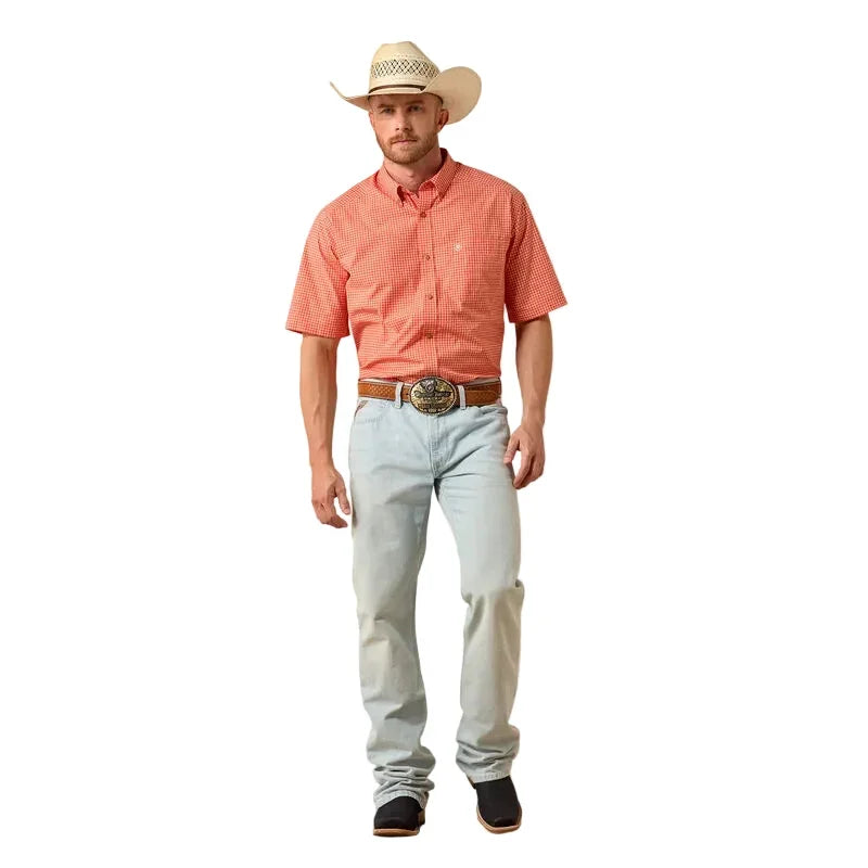 Men's Ariat Paprika Mini Plaid Pro Series Nicolas Classic Fit Shirt 10073598