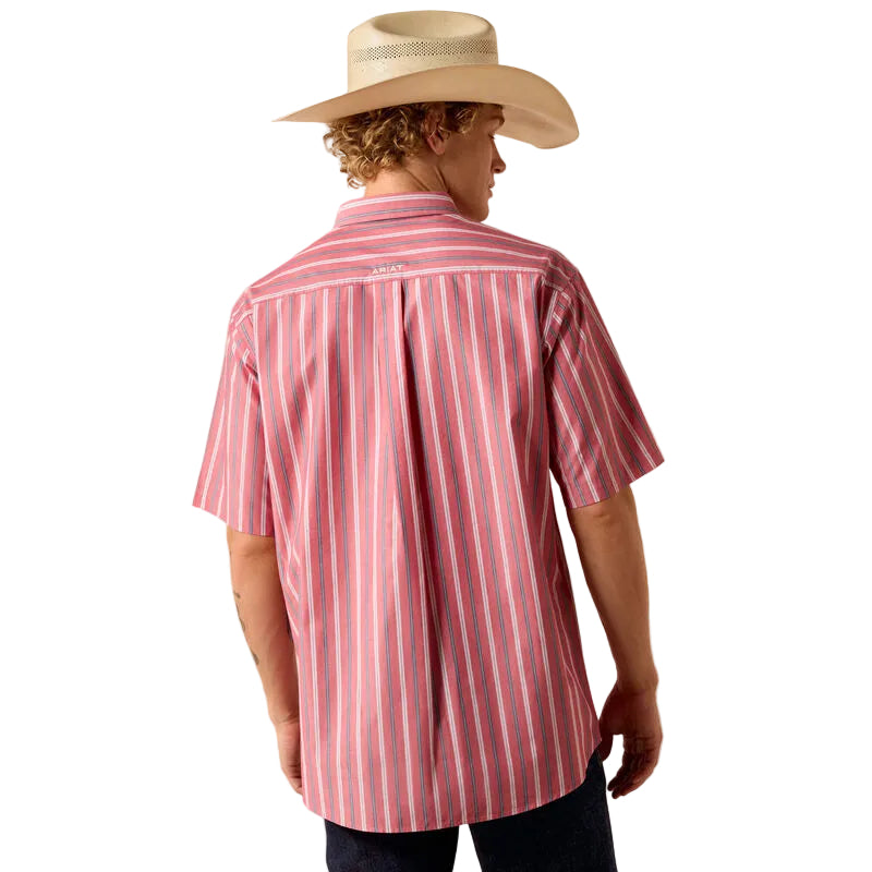 Men's Ariat Hibiscus Red Stripe Pro Series Bobby Classic Fit Shirt 10073604