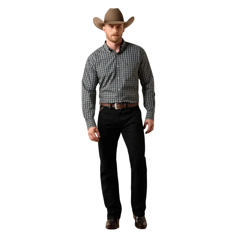 Men's Ariat Black Plaid Wrinkle Free Whiteford Classic Fit Shirt 10073685