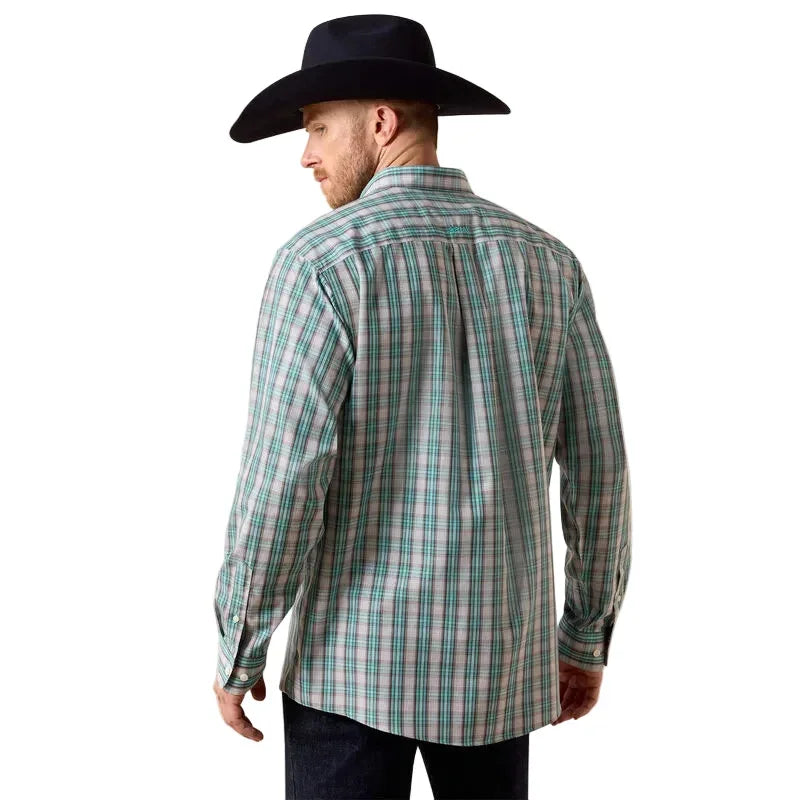 Men's Ariat Blue Turquoise Plaid Wrinkle Free Wolfe Classic Fit Shirt 10073686