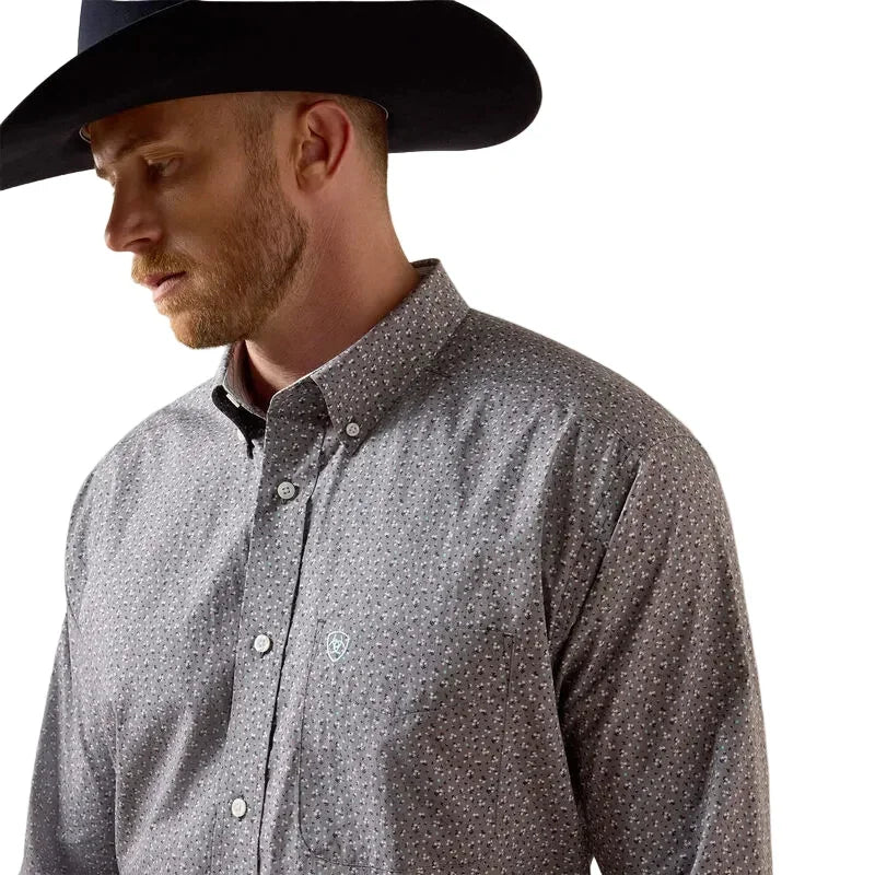 Men's Ariat Gray Sky Print Wrinkle Free Webb Classic Fit Shirt 10073688