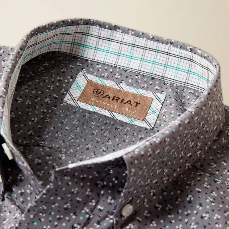 Men's Ariat Gray Sky Print Wrinkle Free Webb Classic Fit Shirt 10073688