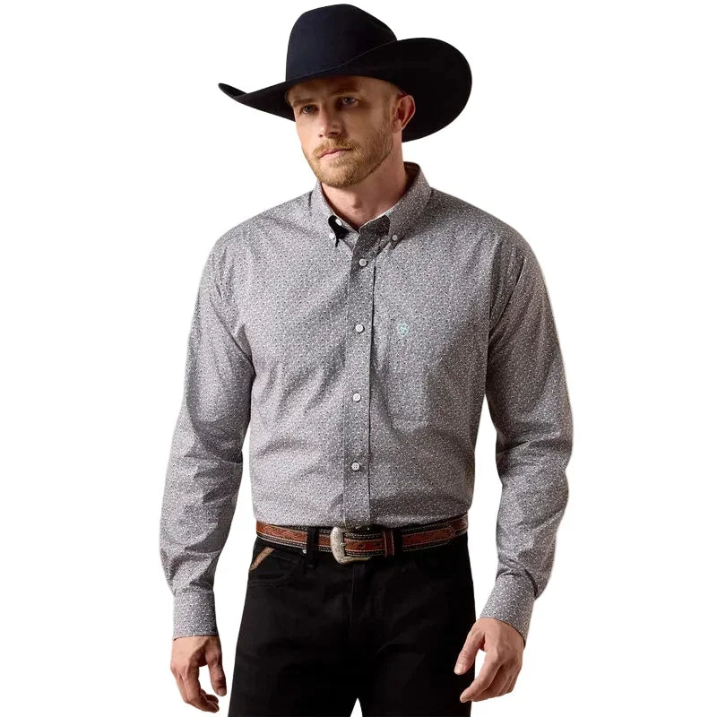 Men's Ariat Gray Sky Print Wrinkle Free Webb Classic Fit Shirt 10073688