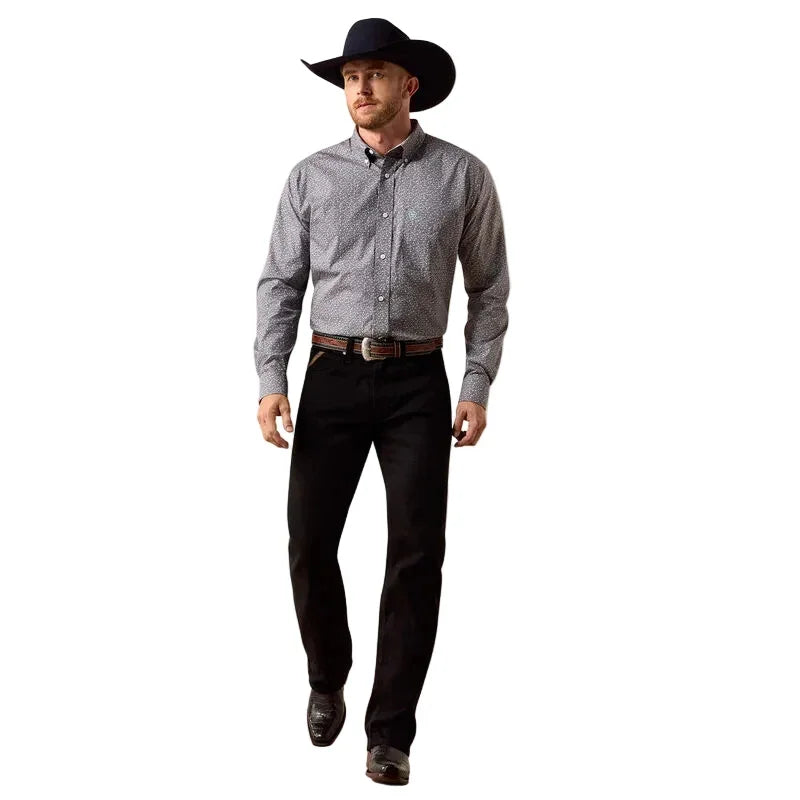 Men's Ariat Gray Sky Print Wrinkle Free Webb Classic Fit Shirt 10073688