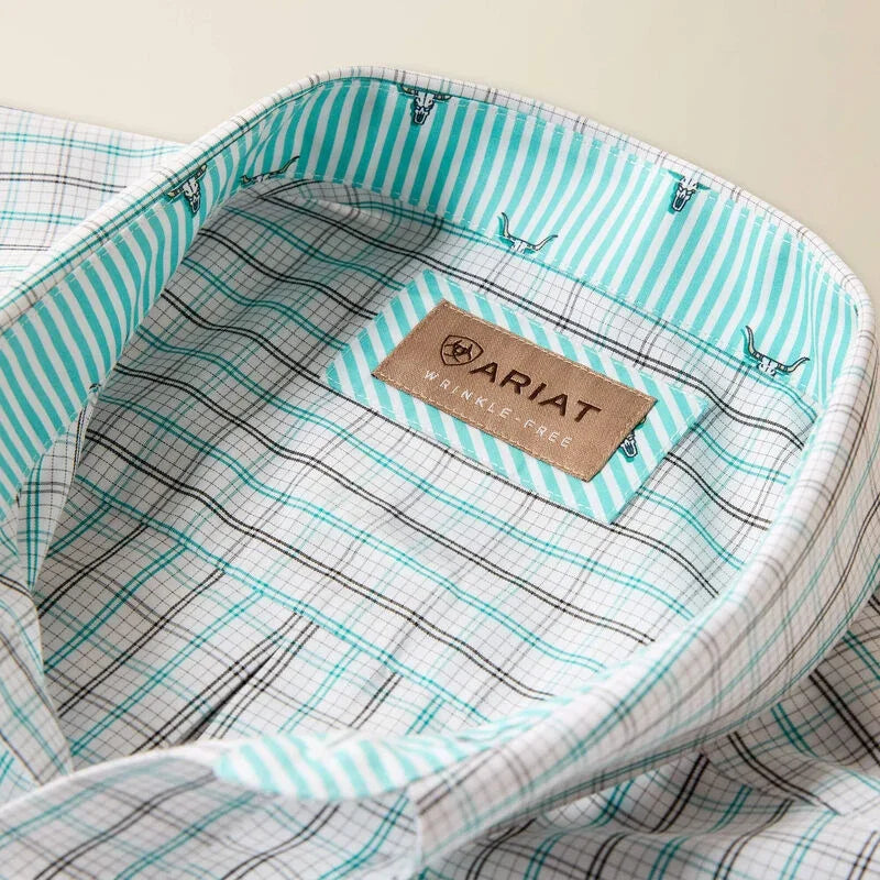 Men's Ariat White Multi Plaid Wrinkle Free Winchester Classic Fit Shirt 10073699