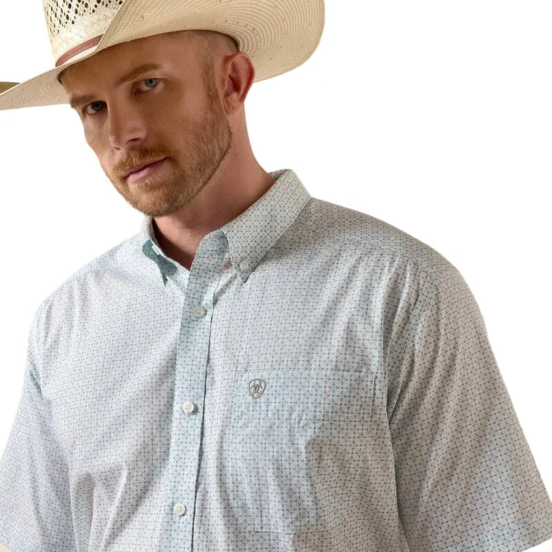 Men's Ariat White Multi Geo Print Wrinkle Free Welsh Classic Fit Shirt 10073700