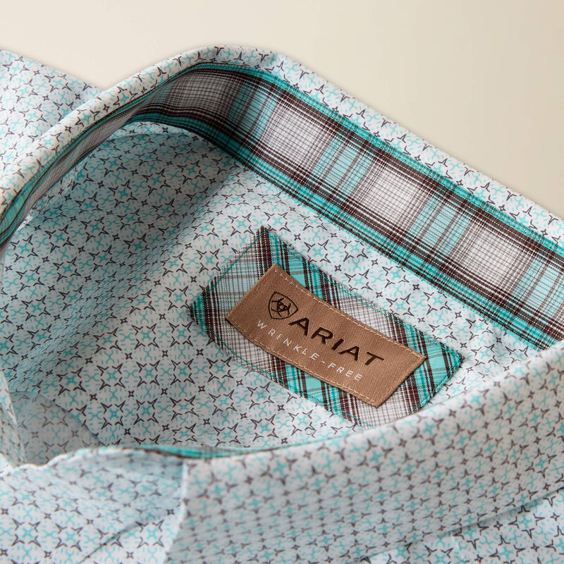 Men's Ariat White Multi Geo Print Wrinkle Free Welsh Classic Fit Shirt 10073700