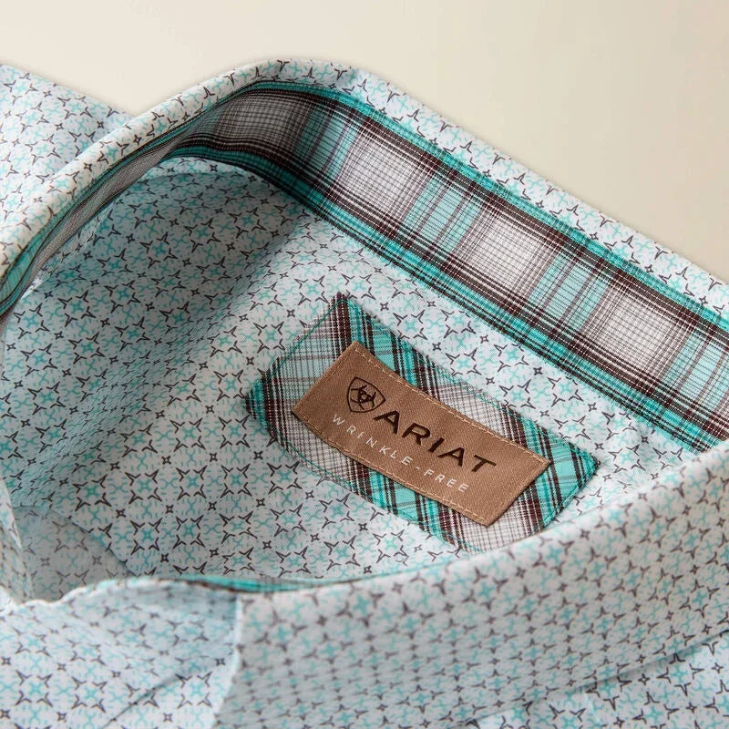 Men's Ariat White Multi Geo Print Wrinkle Free Welsh Classic Fit Shirt 10073700