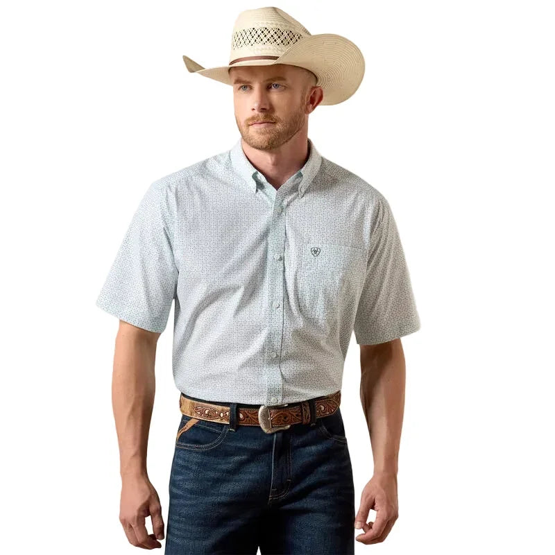 Men's Ariat White Multi Geo Print Wrinkle Free Welsh Classic Fit Shirt 10073700